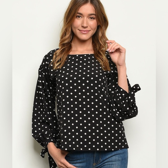Plus Size Polka Dot Tie Sleeve Blouse - Picture 1 of 7